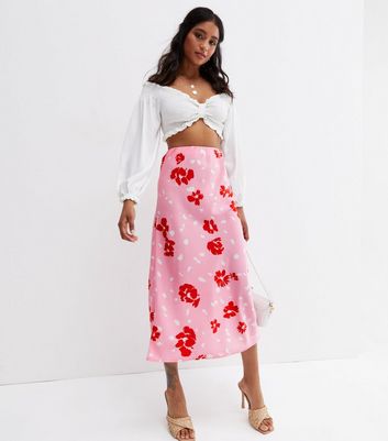 Newlook pink 2024 midi skirt