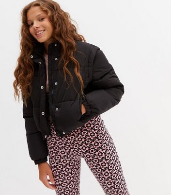 Girls Black 2-in-1 Puffer Gilet Jacket 