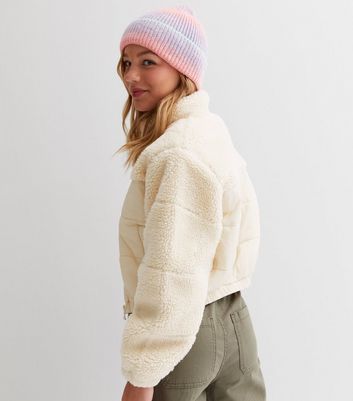 Girls Cream Teddy Quilted Puffer Jacket New Look