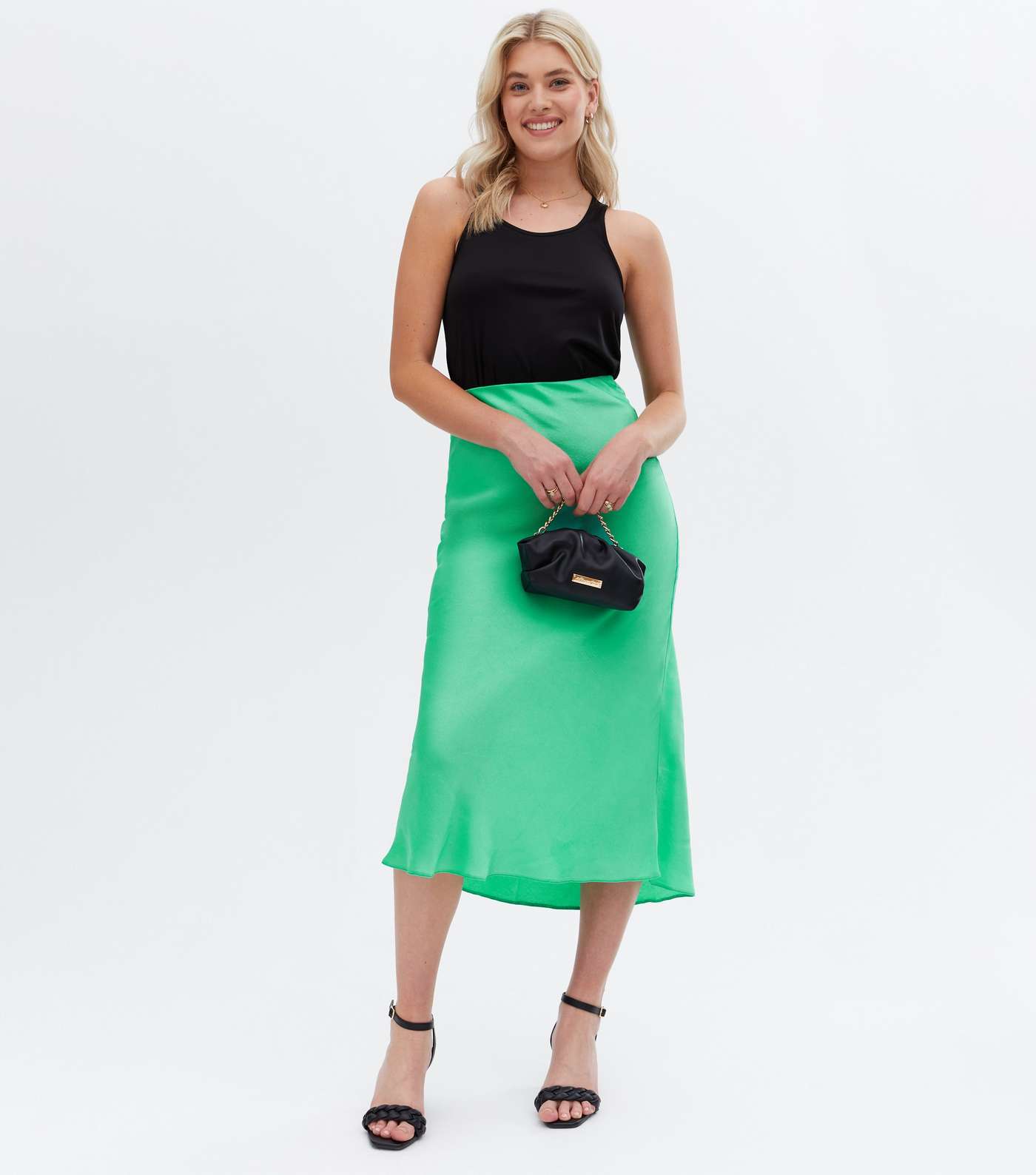 Tall Green Satin Bias Cut Midi Skirt