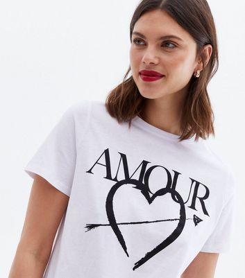 White Heart Amour Logo T Shirt New Look