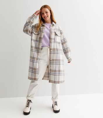 Girls Stone Check Double Pocket Long Shacket