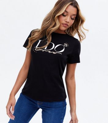 Black I Do Crew Metallic Logo T Shirt New Look