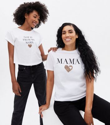 Click to view product details and reviews for White Heart Leopard Print Mama Logo T Shirt New Look.