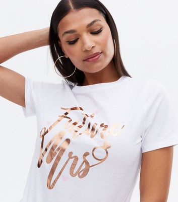 White Metallic Future Mrs Logo T Shirt New Look