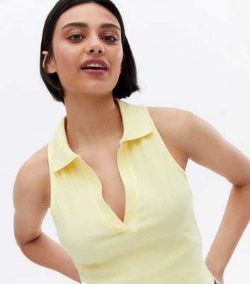 Pale Yellow Collared Racer Back Vest New Look