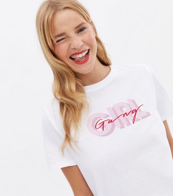 White Logo Girl Gang T Shirt New Look