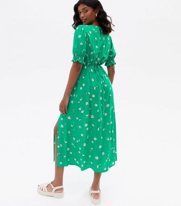 Damen Bekleidung Green Daisy Split Front Midi Dress