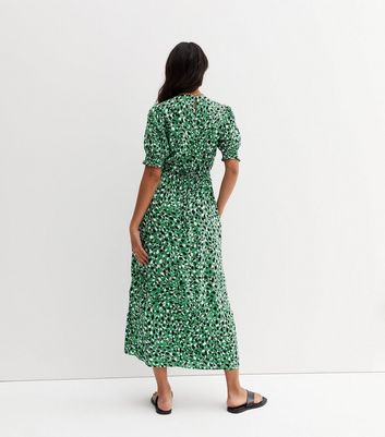 Green Animal Print Split Front Midi Dress New Look