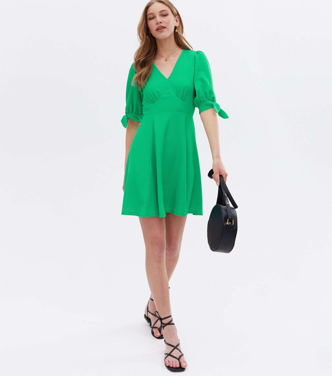 Green Crinkle Jersey Tie Sleeve Mini Dress Image 2