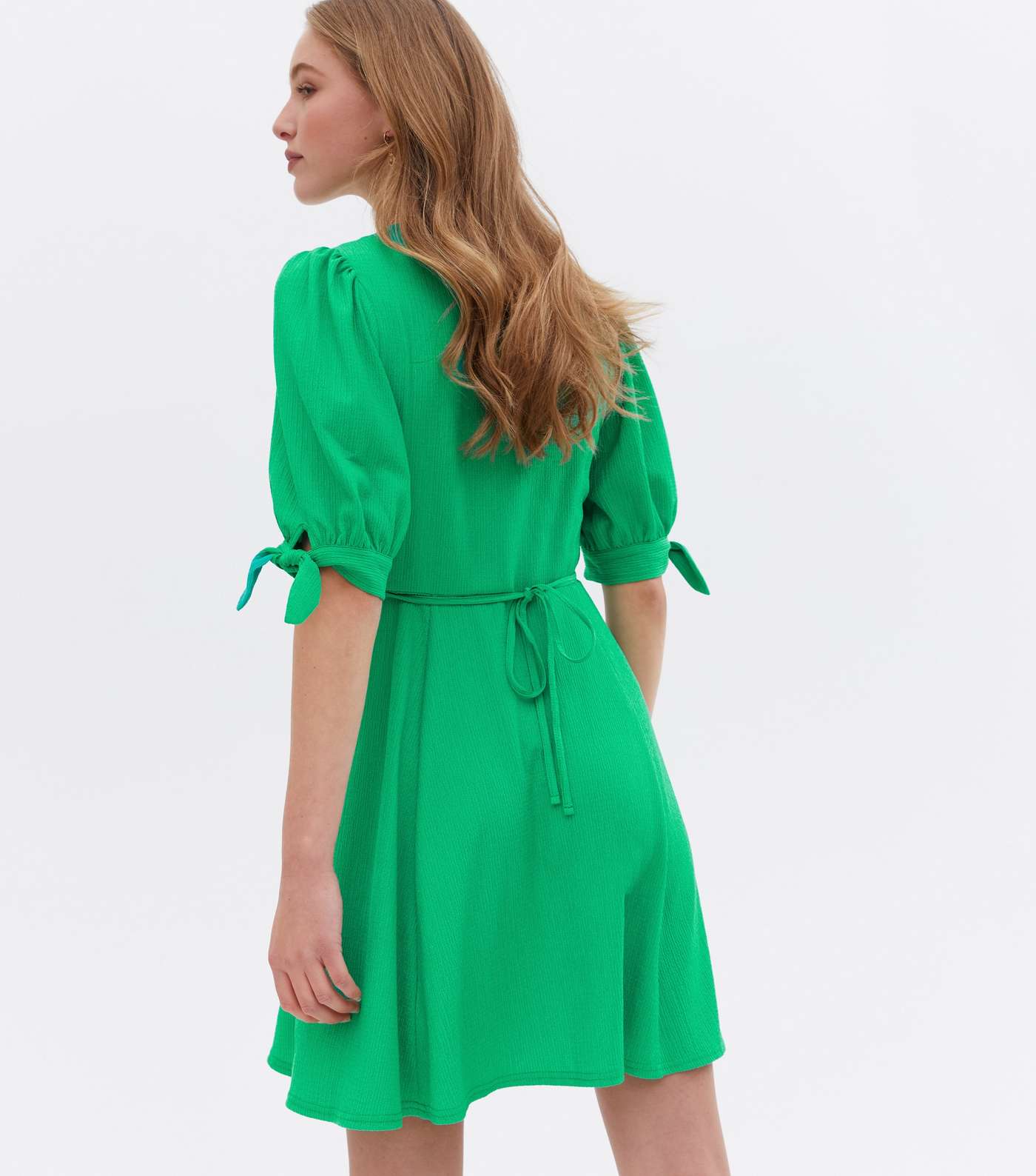 Green Crinkle Jersey Tie Sleeve Mini Dress Image 4