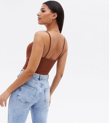 Click to view product details and reviews for Dark Brown Frill Tie Front Bodysuit New Look.