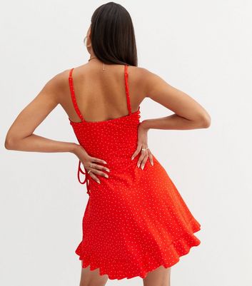 Click to view product details and reviews for Red Spot Frill Mini Skater Wrap Dress New Look.