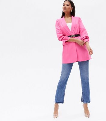 Click to view product details and reviews for Cameo Rose Bright Pink Ruched Sleeve Long Blazer New Look.