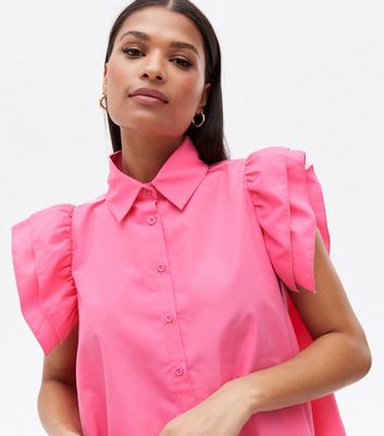 Cameo Rose Bright Pink Poplin Mini Shirt Dress New Look