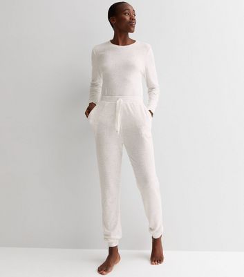 Tall Cream Ribbed Knit Lounge Joggers | New Look