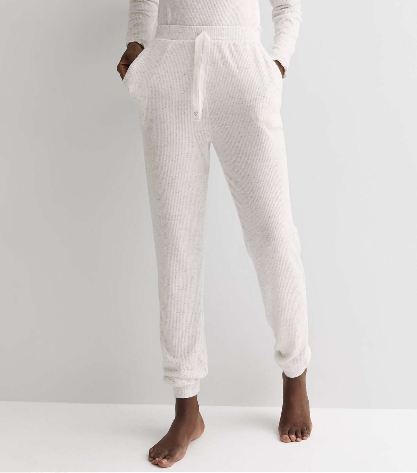 Tall Cream Ribbed Knit Lounge Joggers Image 2