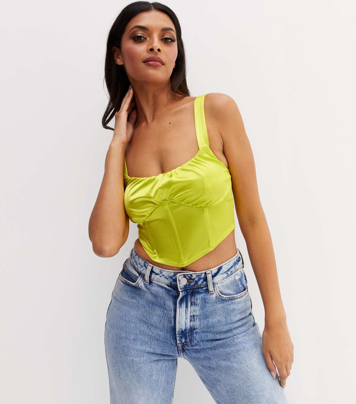 Light Green Satin Ruched Front Corset Top Image 2