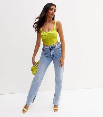 Damen Bekleidung Light Green Satin Ruched Front Corset Top Damen Bekleidung Light Green Satin Ruched Front Corset Top