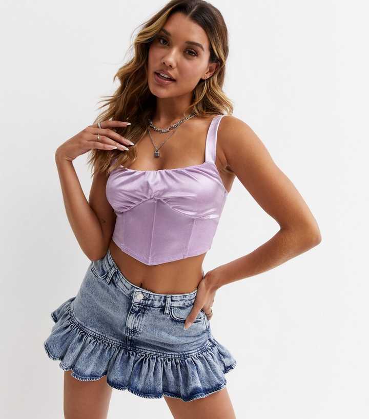 Lilac Satin Ruched Front Corset Top