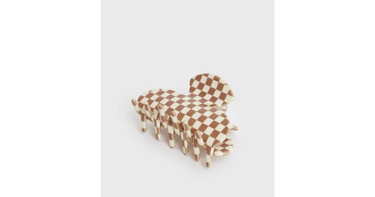Brown Checkerboard Bulldog Hair Clip | New Look Brown Checkerboard Bulldog Hair Clip | New Look