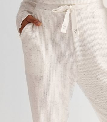 Petite Cream Ribbed Knit Lounge Joggers 