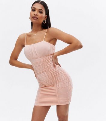 Cameo Rose Pink Ruched Strappy Mini Dress New Look