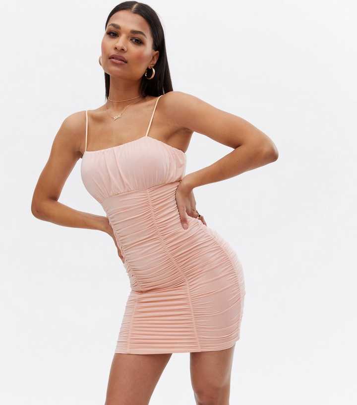 Cameo Rose Pink Ruched Strappy Mini Dress