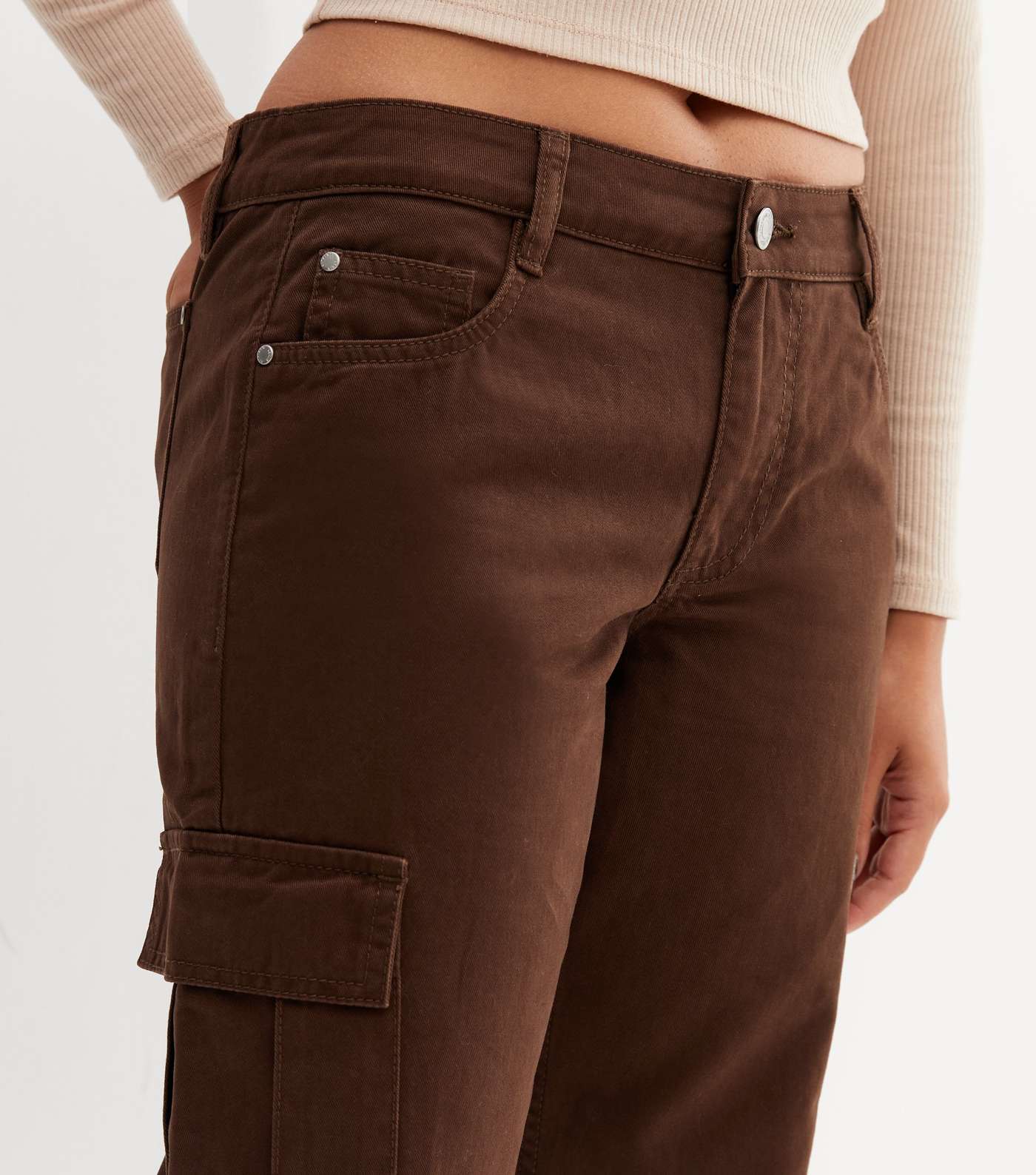 Petite Dark Brown Low Rise Cargo Trousers Image 3