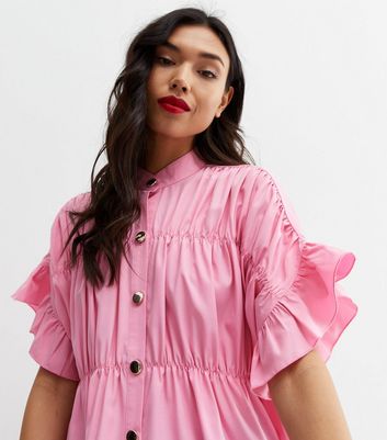 Cameo Rose Bright Pink Pleated Oversized Blouse New Look