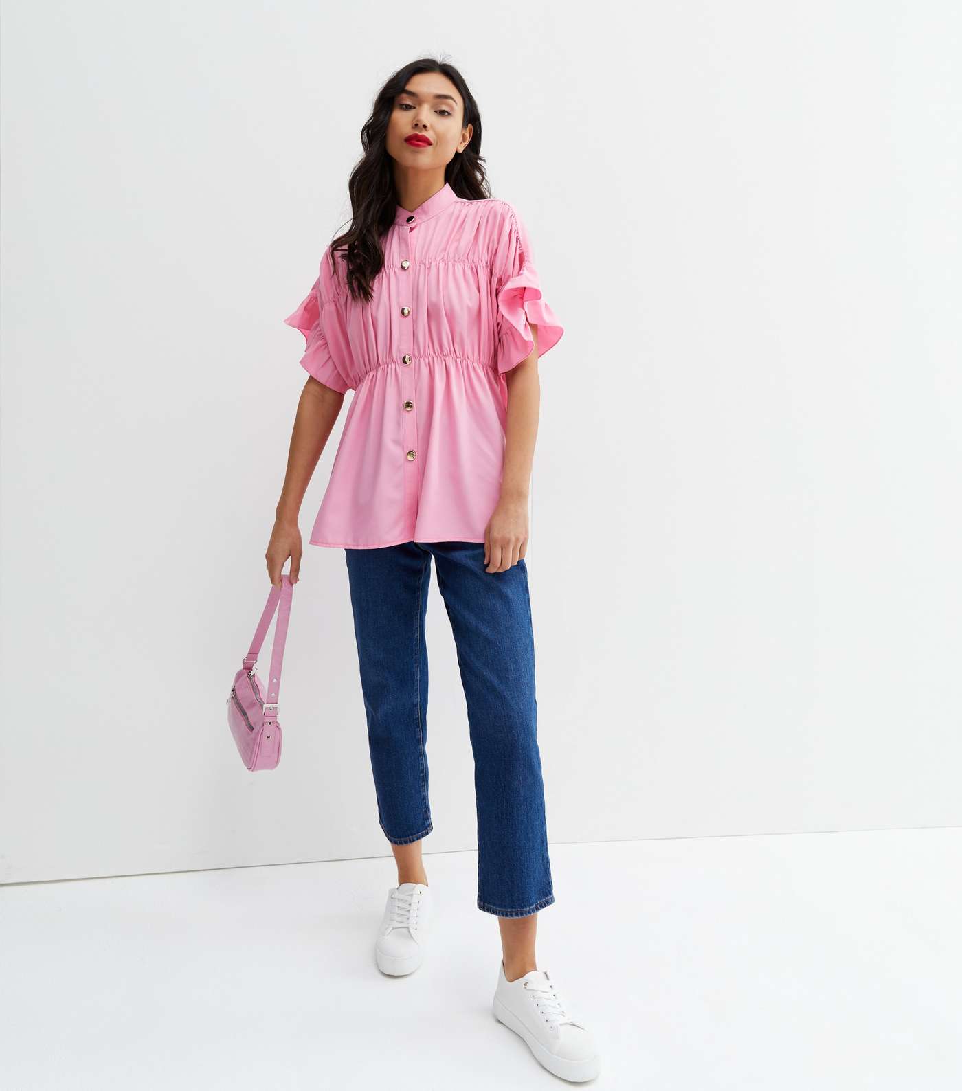 Cameo Rose Bright Pink Pleated Oversized Blouse Image 2