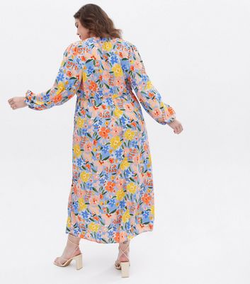 VILA Curves Blue Floral Frill Long 