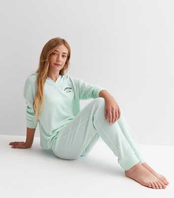 Girls Mint Green Ribbed Jogger and Hoodie Lounge Set