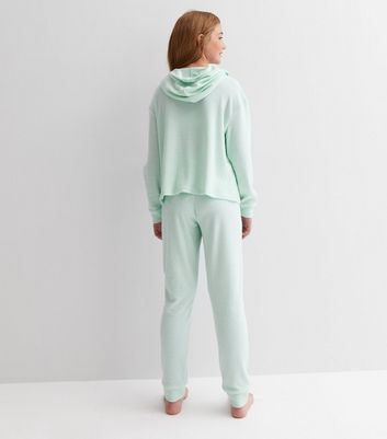 Girls Mint Green Ribbed Jogger and Hoodie Lounge Set