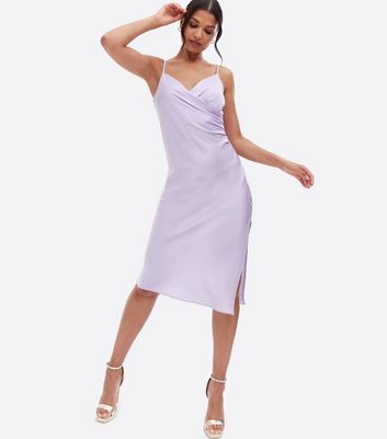 Damen Bekleidung Lilac Satin Strappy Midi Wrap Slip Dress