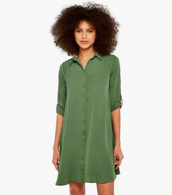 Apricot Green Mini Shirt Dress New Look