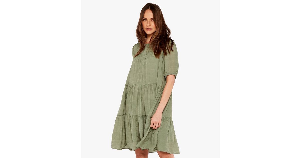 Apricot Light Green Puff Sleeve Mini Smock Dress New Look