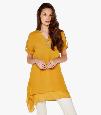 Click to view product details and reviews for Apricot Yellow Button Front Layered Mini Dress New Look.