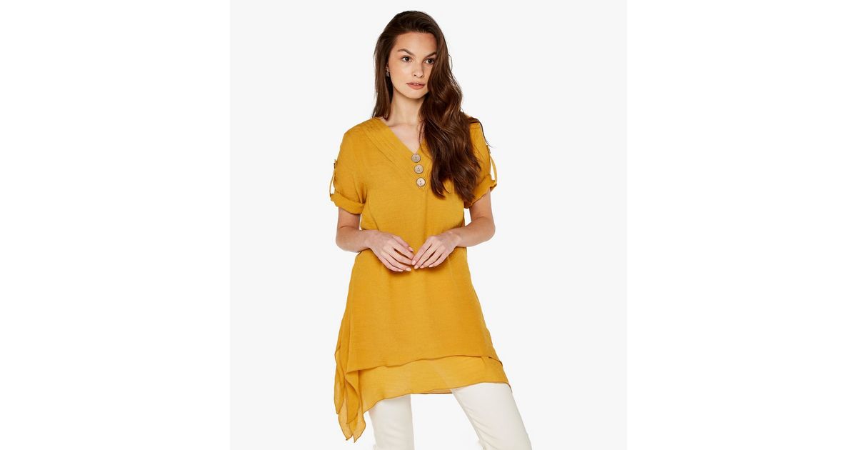 Apricot Yellow Button Front Layered Mini Dress New Look
