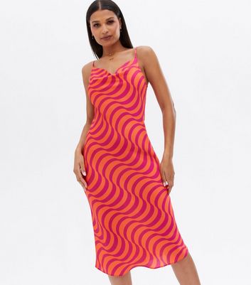 Click to view product details and reviews for Pink Swirl Satin Cowl Neck Midi Slip Dress New Look.