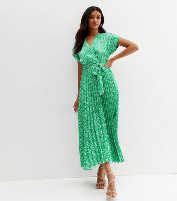 green and white polka dot wrap dress