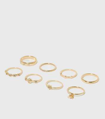 8 Pack Gold Mystic Diamanté Stacking Rings