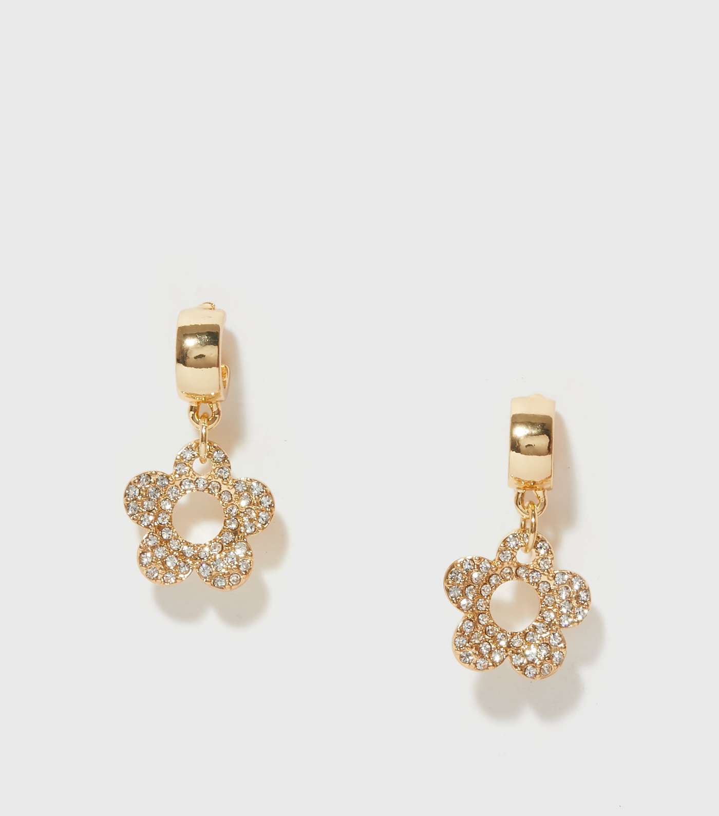 Gold Diamanté Retro Daisy Hoop Earrings Image 2