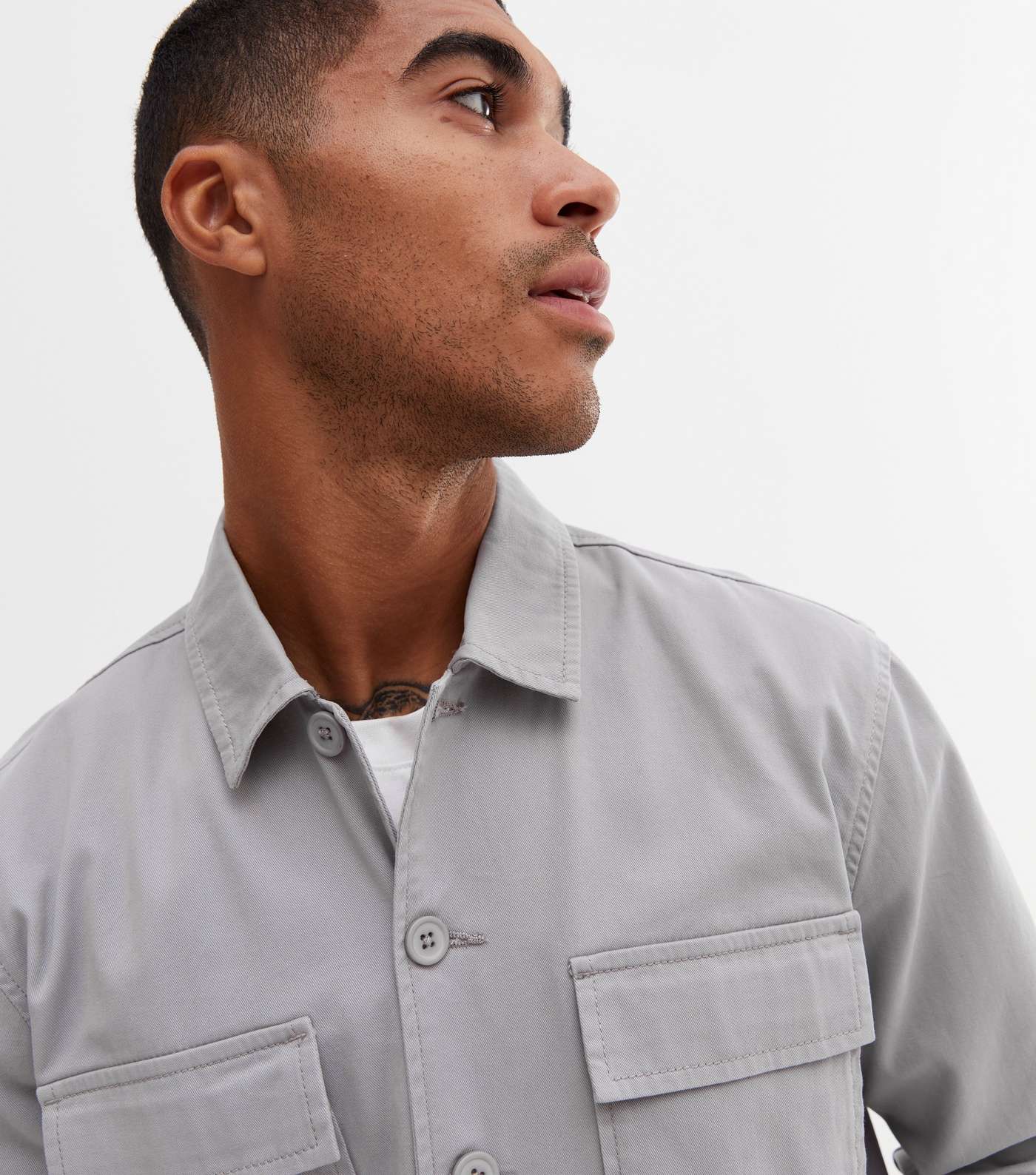 Pale Grey Twill Double Pocket Overshirt Image 2
