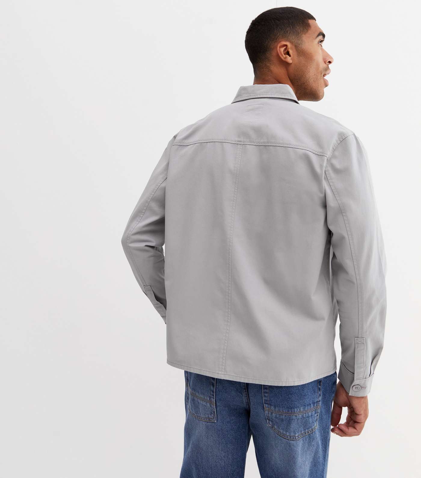Pale Grey Twill Double Pocket Overshirt Image 4