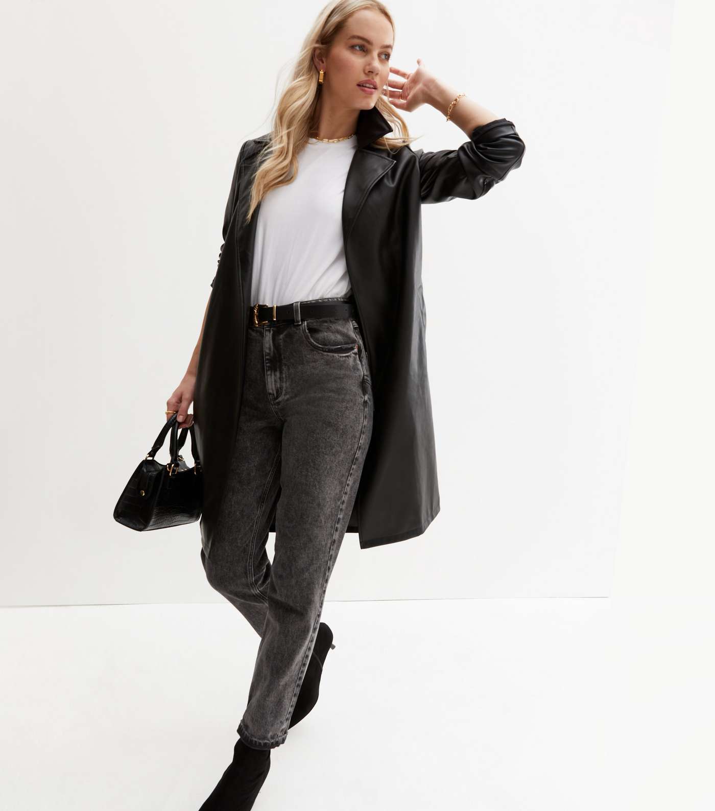 Black Leather-Look Trench Coat Image 3