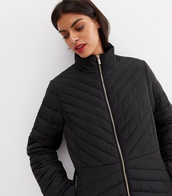 Black Quilted High Neck Zip Jacket 