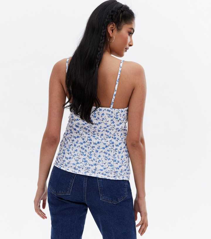 Blue Ditsy Floral Lace Trim Cami