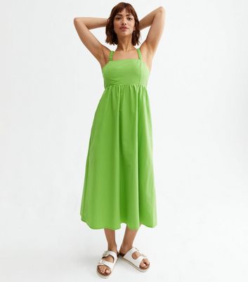 Green Poplin Open Back Strappy Midi Dress New Look