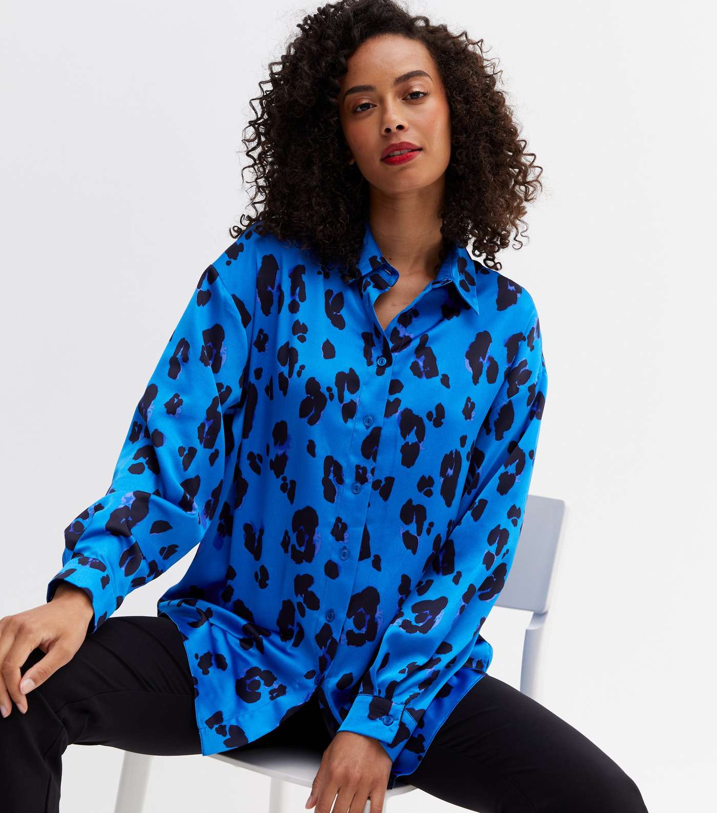 Tall Blue Leopard Print Oversized Shirt